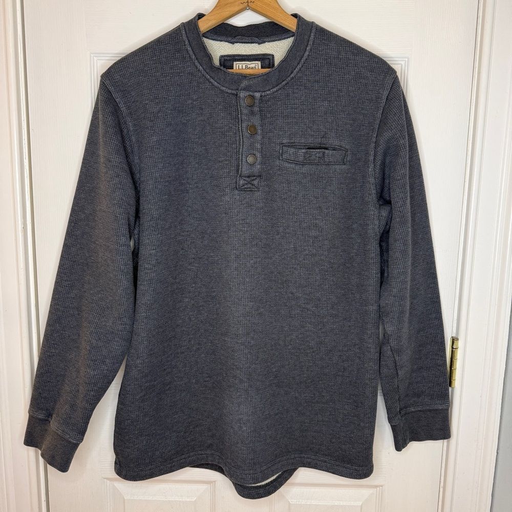 L.L. Bean Katahdin Iron Works® Bonded Waffle Fleece Henley Gray Size Large Tall